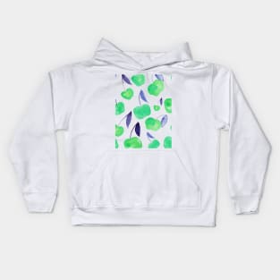 Watercolor cherries - green and blue Kids Hoodie